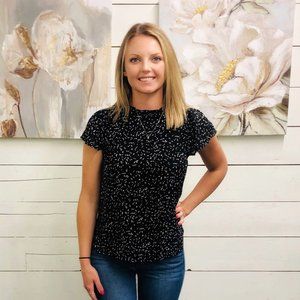 Flounce Sleeve Woven Top - Black